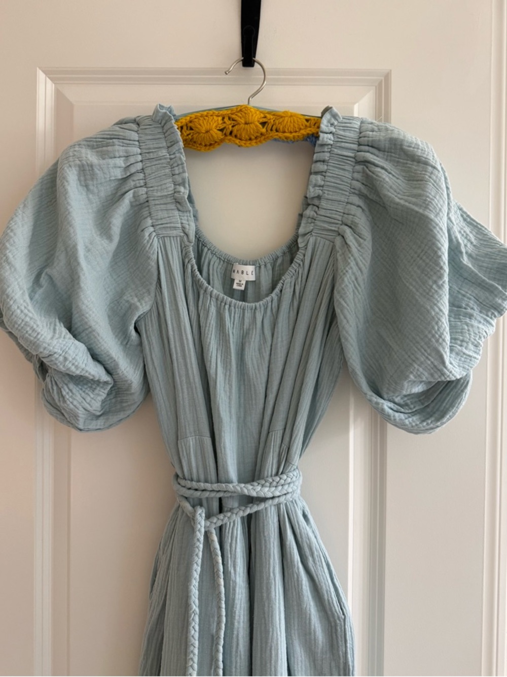 Mable Dylan gauze tiered midi dress belted pockets! puff sleeves